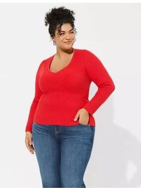 torrid Red Ribbed V-Neck Sweater